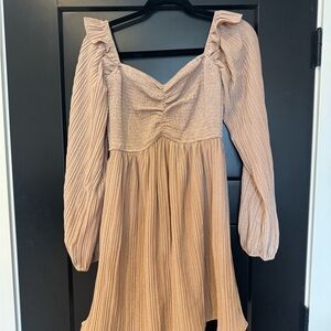 Ruffled Long Sleeve Dress in Tan